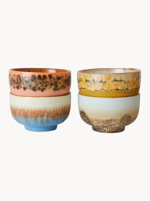 Boles Y Tazones|Vajillas Completas>HKLIVING Cuencos pintados a mano de gres 70's, 4 uds. Tonos beige, naranja, melocotón, azul claro