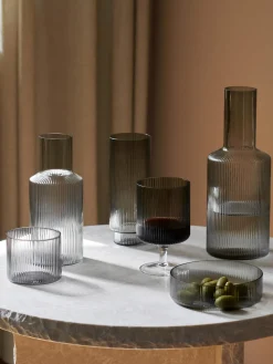 Cuencos Y Platos De Servir|Vajillas Completas>Ferm Living Cuencos soplados con relieves Ripple, 4 uds. Gris transparente brillante