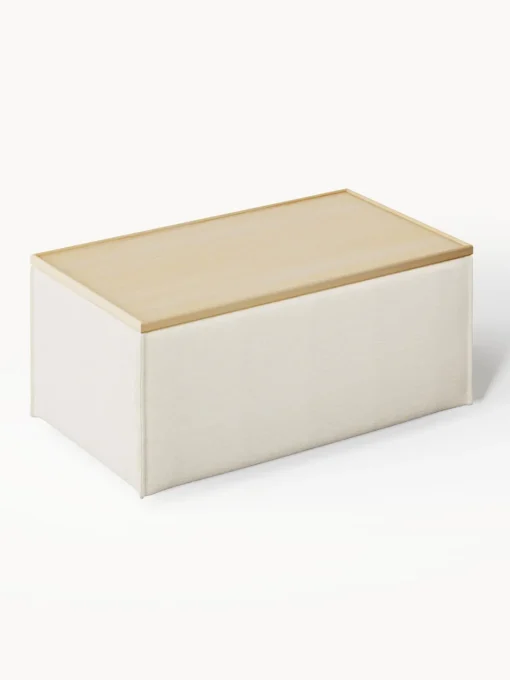 Reposapiés|Sofás>Westwing Collection Diván con espacio de almacenamiento Lennon Tejido blanco Off White, madera de roble clara