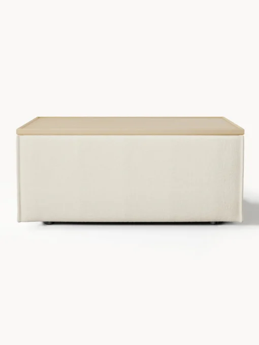 Reposapiés|Sofás>Westwing Collection Diván con espacio de almacenamiento Lennon Tejido blanco Off White, madera de roble clara