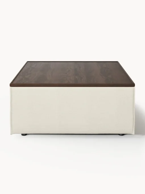 Reposapiés|Sofás>Westwing Collection Diván con espacio de almacenamiento Lennon Tejido blanco Off White, madera de roble oscura