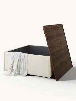 Reposapiés|Sofás></noscript>Westwing Collection Diván con espacio de almacenamiento Lennon Tejido blanco Off White, madera de roble oscura