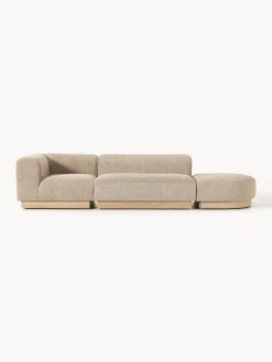 Sofás>Westwing Collection Diván modular de borreguillo bouclé con reposapiés Natalie Borreguillo bouclé beige, madera de haya clara