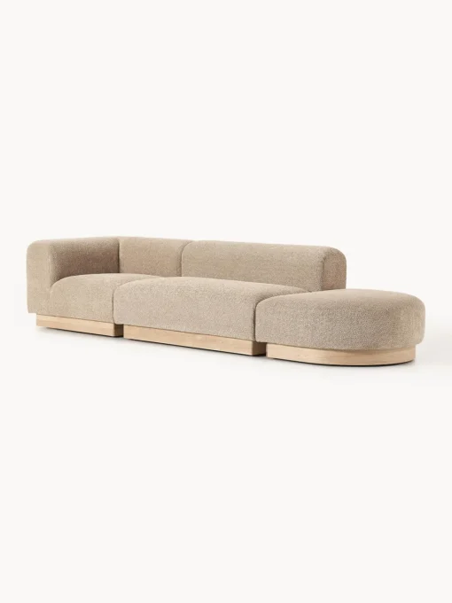 Sofás>Westwing Collection Diván modular de borreguillo bouclé con reposapiés Natalie Borreguillo bouclé beige, madera de haya clara