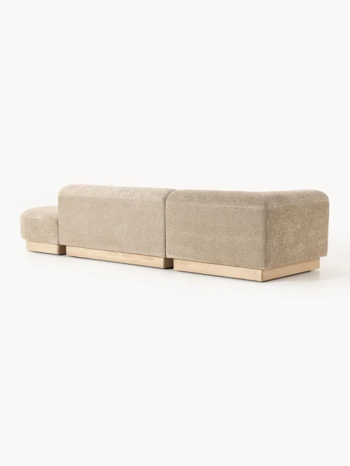 Sofás>Westwing Collection Diván modular de borreguillo bouclé con reposapiés Natalie Borreguillo bouclé beige, madera de haya clara