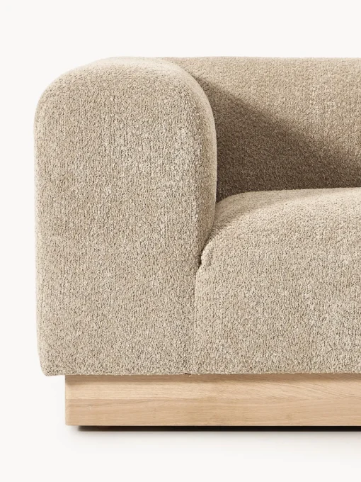 Sofás>Westwing Collection Diván modular de borreguillo bouclé con reposapiés Natalie Borreguillo bouclé beige, madera de haya clara