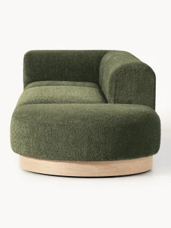 Sofás></noscript>Westwing Collection Diván modular de borreguillo bouclé con reposapiés Natalie Borreguillo bouclé verde oscuro, madera de haya clara