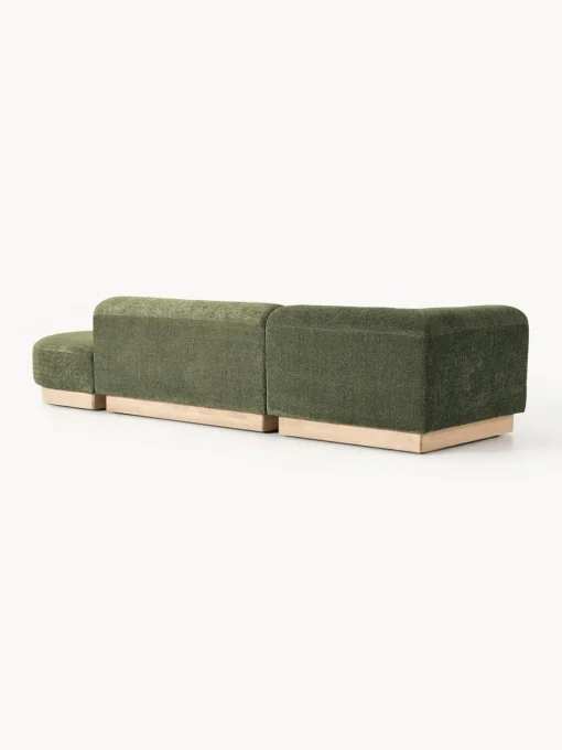 Sofás>Westwing Collection Diván modular de borreguillo bouclé con reposapiés Natalie Borreguillo bouclé verde oscuro, madera de haya clara