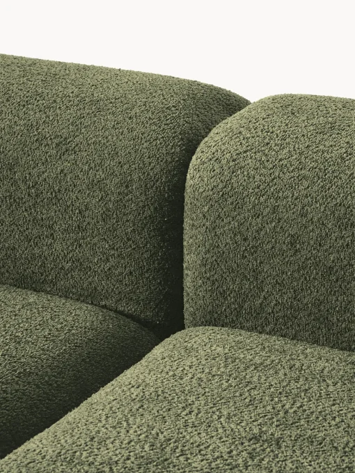 Sofás>Westwing Collection Diván modular de borreguillo bouclé con reposapiés Natalie Borreguillo bouclé verde oscuro, madera de haya clara