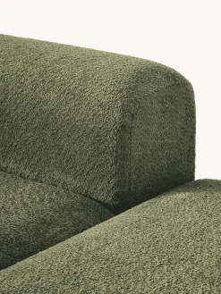 Sofás></noscript>Westwing Collection Diván modular de borreguillo bouclé con reposapiés Natalie Borreguillo bouclé verde oscuro, madera de haya clara