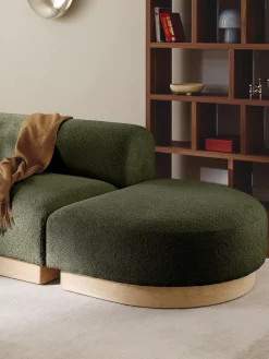 Sofás></noscript>Westwing Collection Diván modular de borreguillo bouclé con reposapiés Natalie Borreguillo bouclé verde oscuro, madera de haya clara