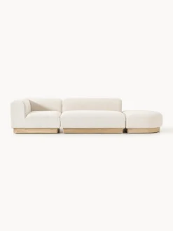 Sofás>Westwing Collection Diván modular de borreguillo bouclé con reposapiés Natalie Borreguillo bouclé blanco Off White, madera de haya clara