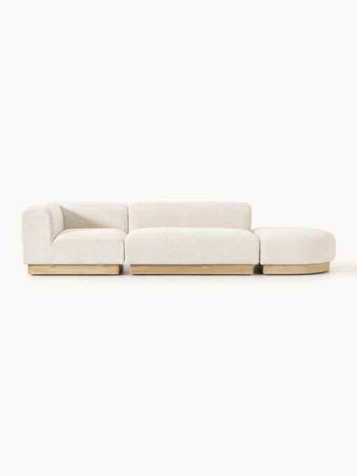 Sofás>Westwing Collection Diván modular de borreguillo bouclé con reposapiés Natalie Borreguillo bouclé blanco Off White, madera de haya clara