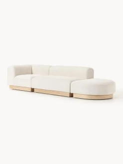 Sofás></noscript>Westwing Collection Diván modular de borreguillo bouclé con reposapiés Natalie Borreguillo bouclé blanco Off White, madera de haya clara