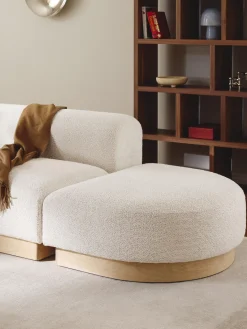 Sofás></noscript>Westwing Collection Diván modular de borreguillo bouclé con reposapiés Natalie Borreguillo bouclé blanco Off White, madera de haya clara
