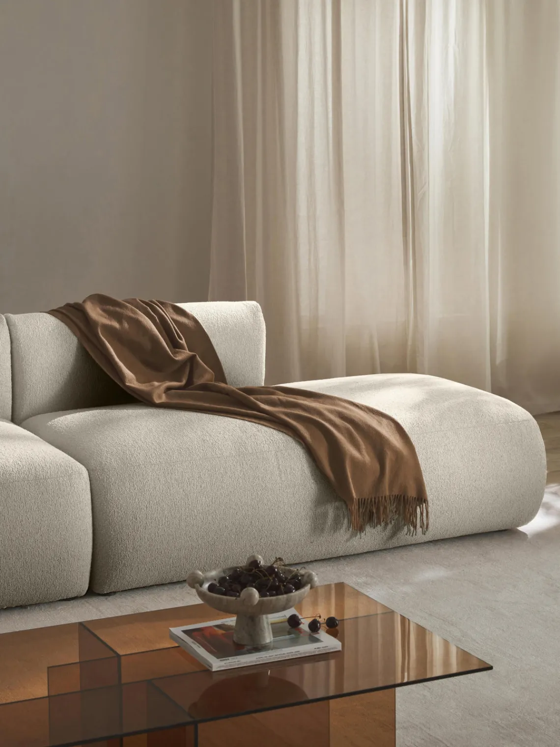 Sofás>Westwing Collection Diván modular en tejido bouclé Sofia Bouclé blanco Off White