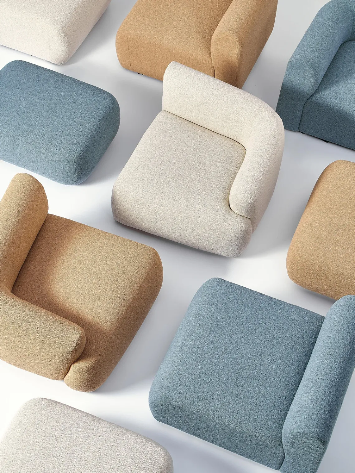 Sofás>Westwing Collection Diván modular grande en tejido bouclé Sofia Bouclé azul