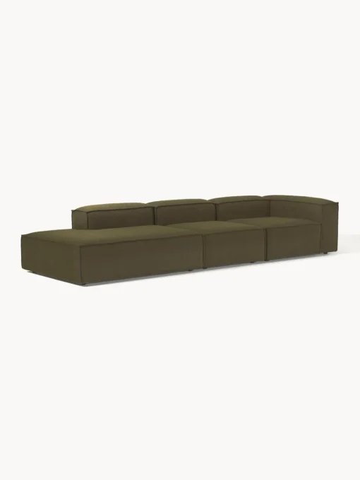 Sofás>Westwing Collection Diván modular grande en tejido bouclé Lennon Bouclé verde oliva