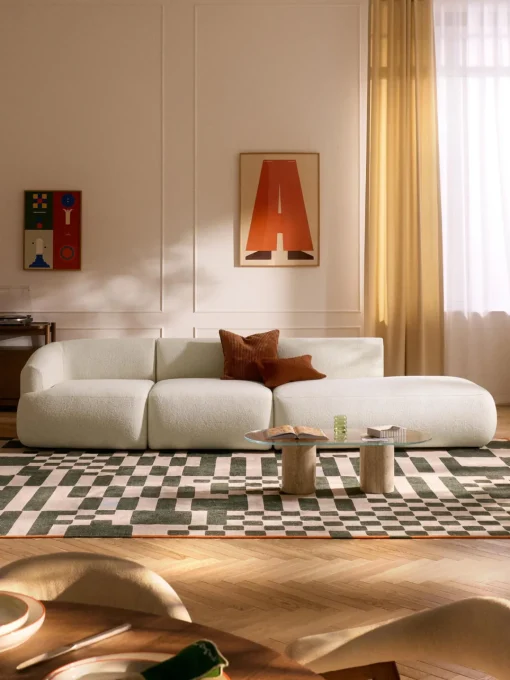 Sofás>Westwing Collection Diván modular grande en tejido bouclé Sofia Bouclé jaspeado, blanco crema