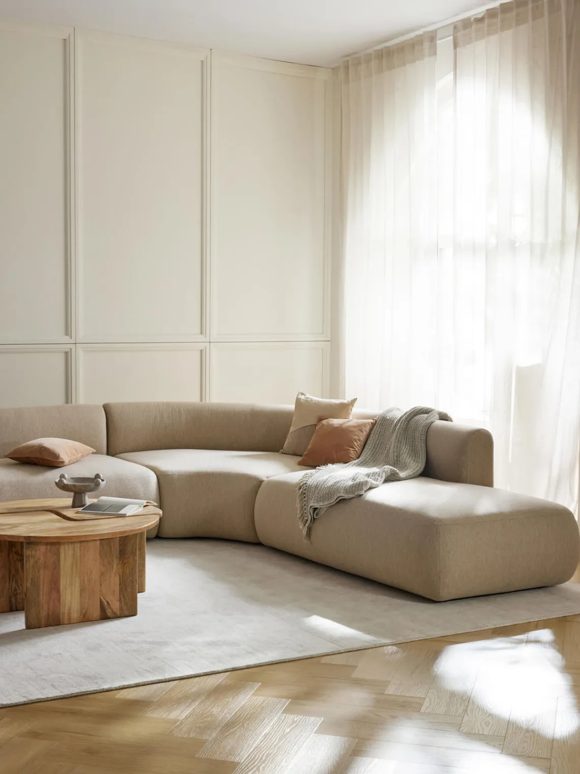 Sofás>Westwing Collection Diván modular Sofia Tejido grueso beige claro