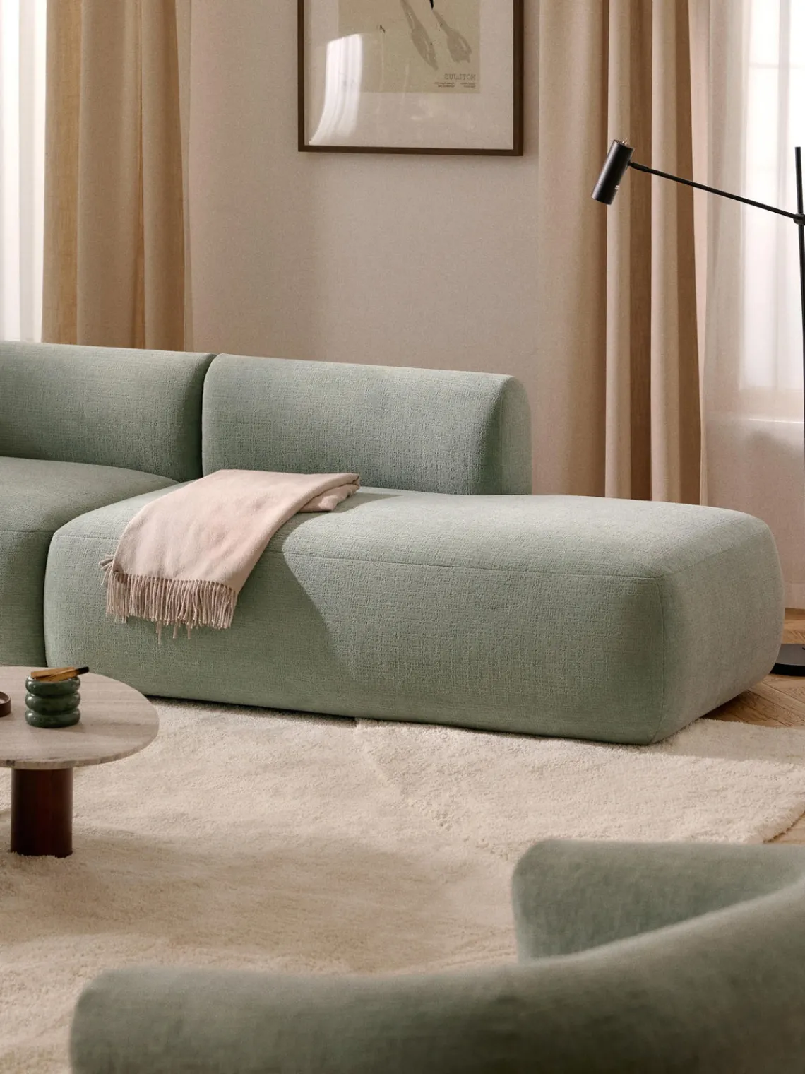 Sofás>Westwing Collection Diván modular Sofia Terciopelo verde salvia