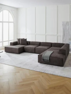 Sofás>Westwing Collection Diván sofá de cuero reciclado Lennon Cuero taupe