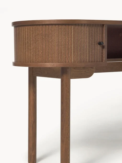 Escritorios|Escritorios>Westwing Collection Escritorio con frente acanalado Calary Madera de roble lacada en marrón oscuro