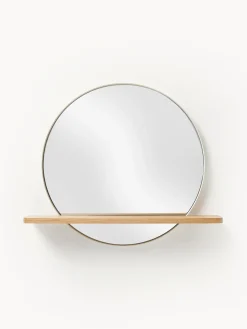 Jarrones|Espejos De Pared></noscript>Westwing Collection Espejo de pared redondo con estante de madera Kenny