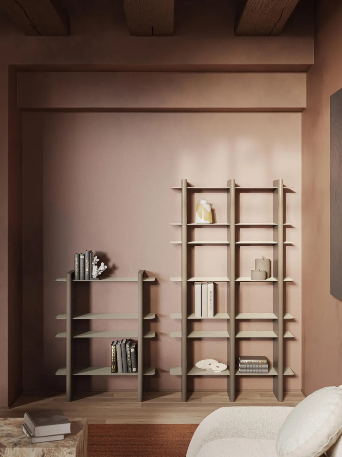 Librerías|Estanterías De Oficina>Westwing Collection Estantería alta con elementos de metal Rami Beige claro, greige