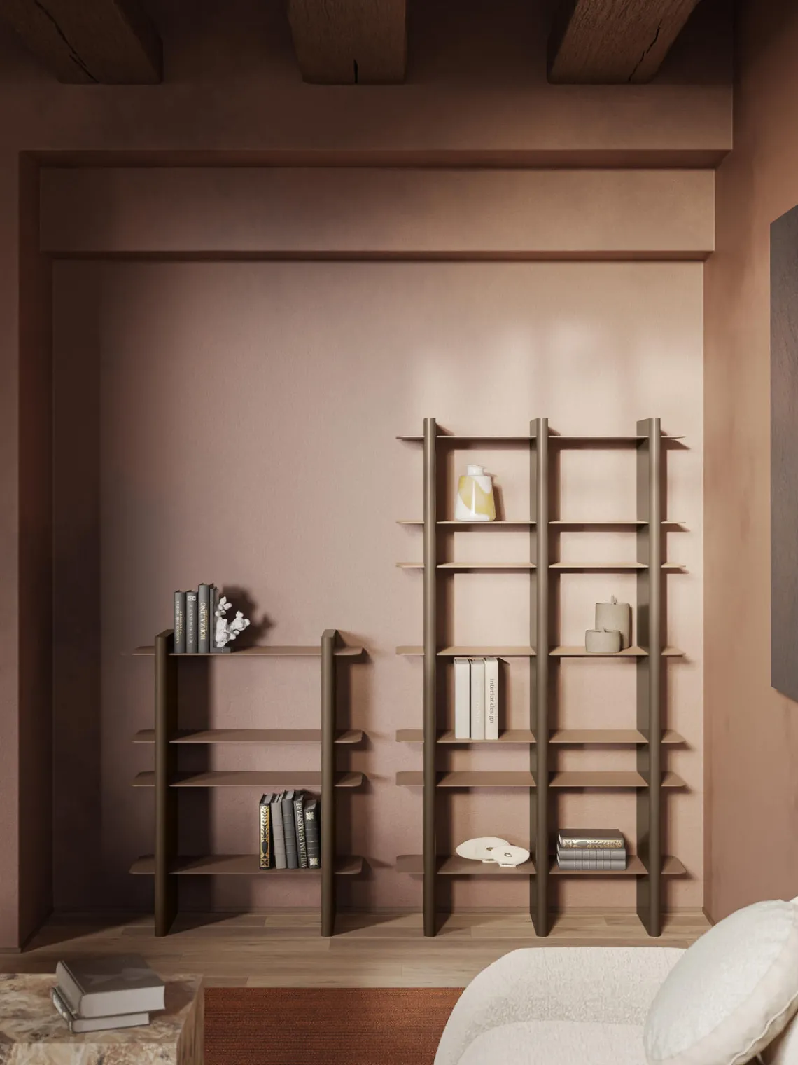 Librerías|Estanterías De Oficina>Westwing Collection Estantería alta con elementos de metal Rami Marrón claro, marrón