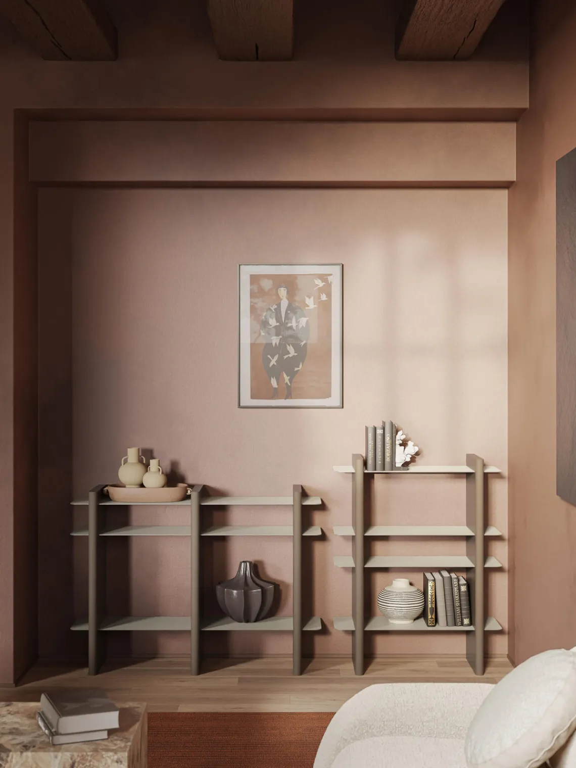 Librerías|Estanterías De Oficina>Westwing Collection Estantería con elementos de metal Rami Beige claro, greige