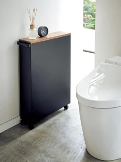 Armarios De Baño|Estanterías De Baño></noscript>Yamazaki Estantería de baño con ruedas Tower Estructura: negroTablero: madera oscuraRuedas: negro