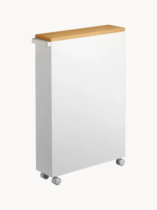 Armarios De Baño|Estanterías De Baño>Yamazaki Estantería de baño con ruedas Tower Estructura: blancoTablero: madera claraRuedas: negro