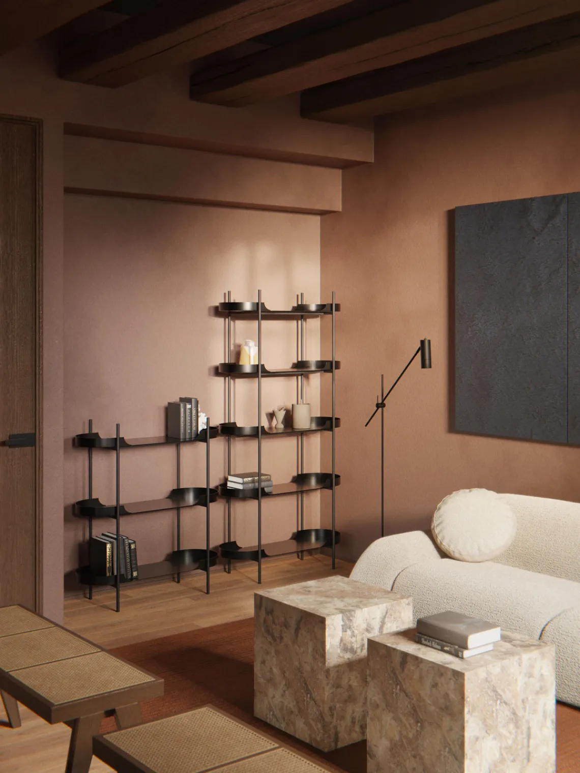 Librerías|Estanterías>Westwing Collection Estantería de metal alta Taru Negro mate