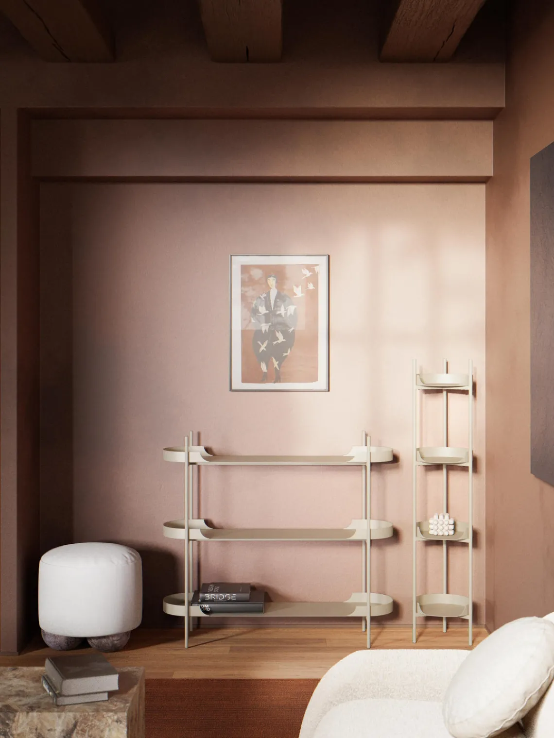 Librerías|Estanterías>Westwing Collection Estantería de metal estrecha Taru Beige claro, mate