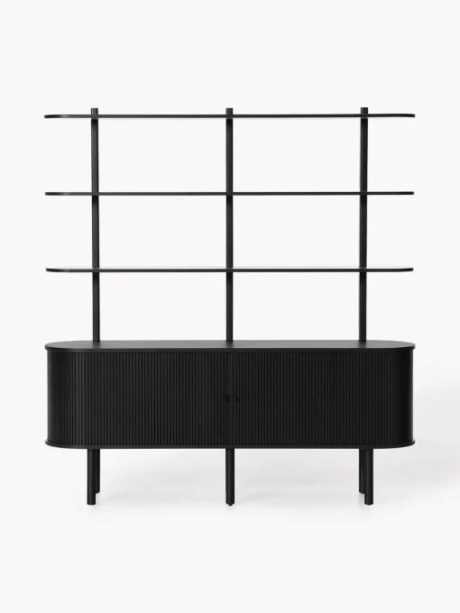 Librerías|Estanterías>Westwing Collection Estantería grande con frente acanalado Calary Madera de roble lacada en negro