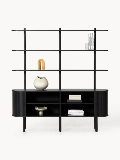 Librerías|Estanterías>Westwing Collection Estantería grande con frente acanalado Calary Madera de roble lacada en negro