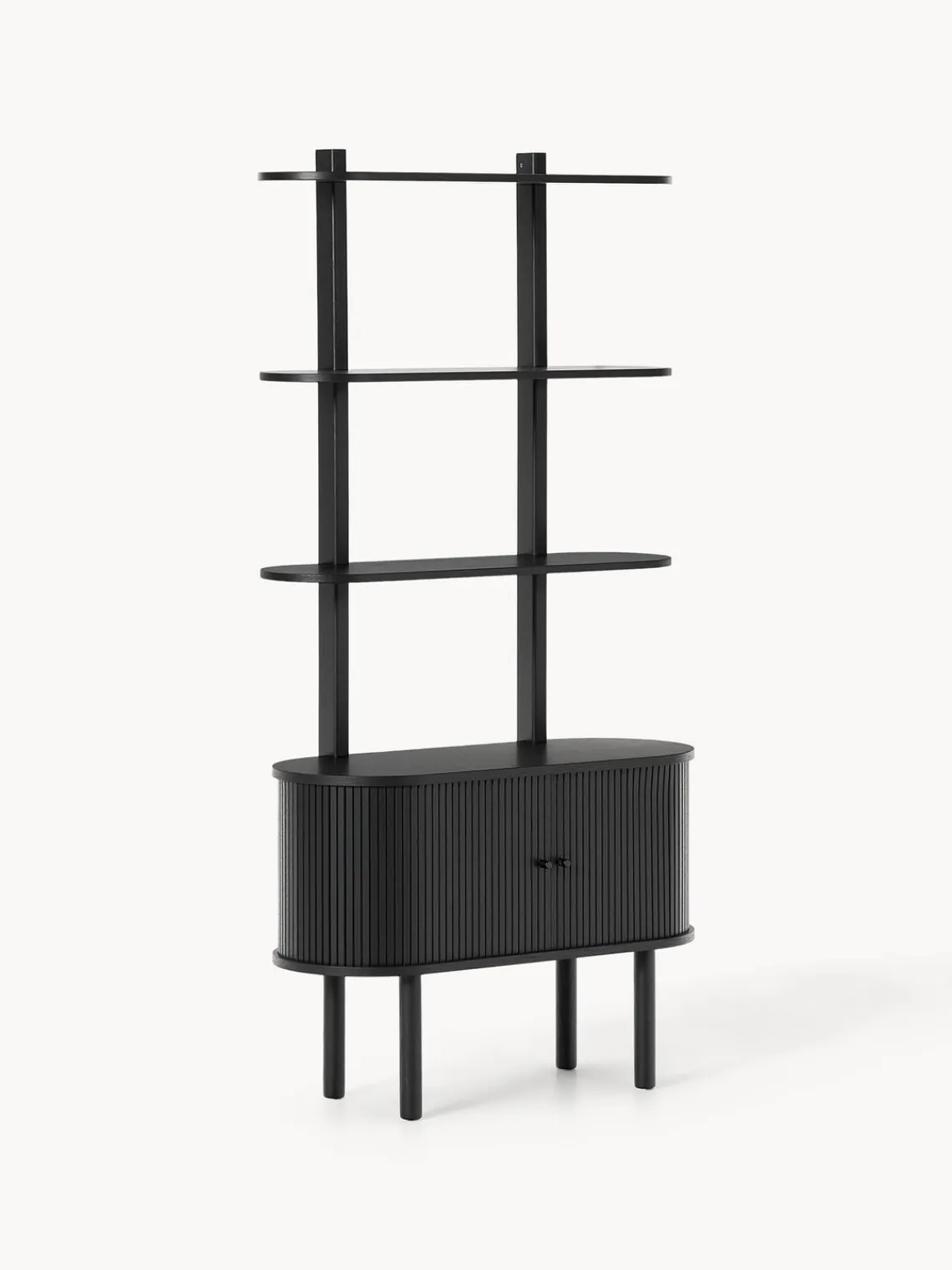 Librerías|Estanterías>Westwing Collection Estantería pequeña con frente acanalado Calary Madera de roble lacada en negro