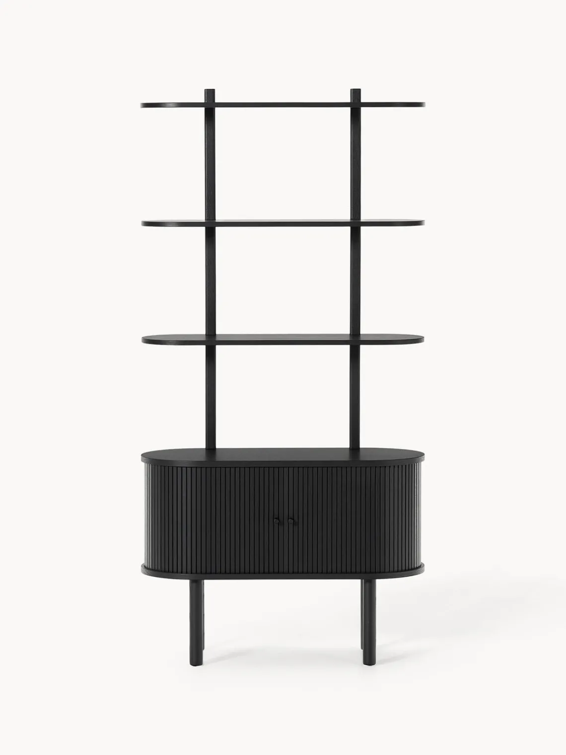 Librerías|Estanterías>Westwing Collection Estantería pequeña con frente acanalado Calary Madera de roble lacada en negro