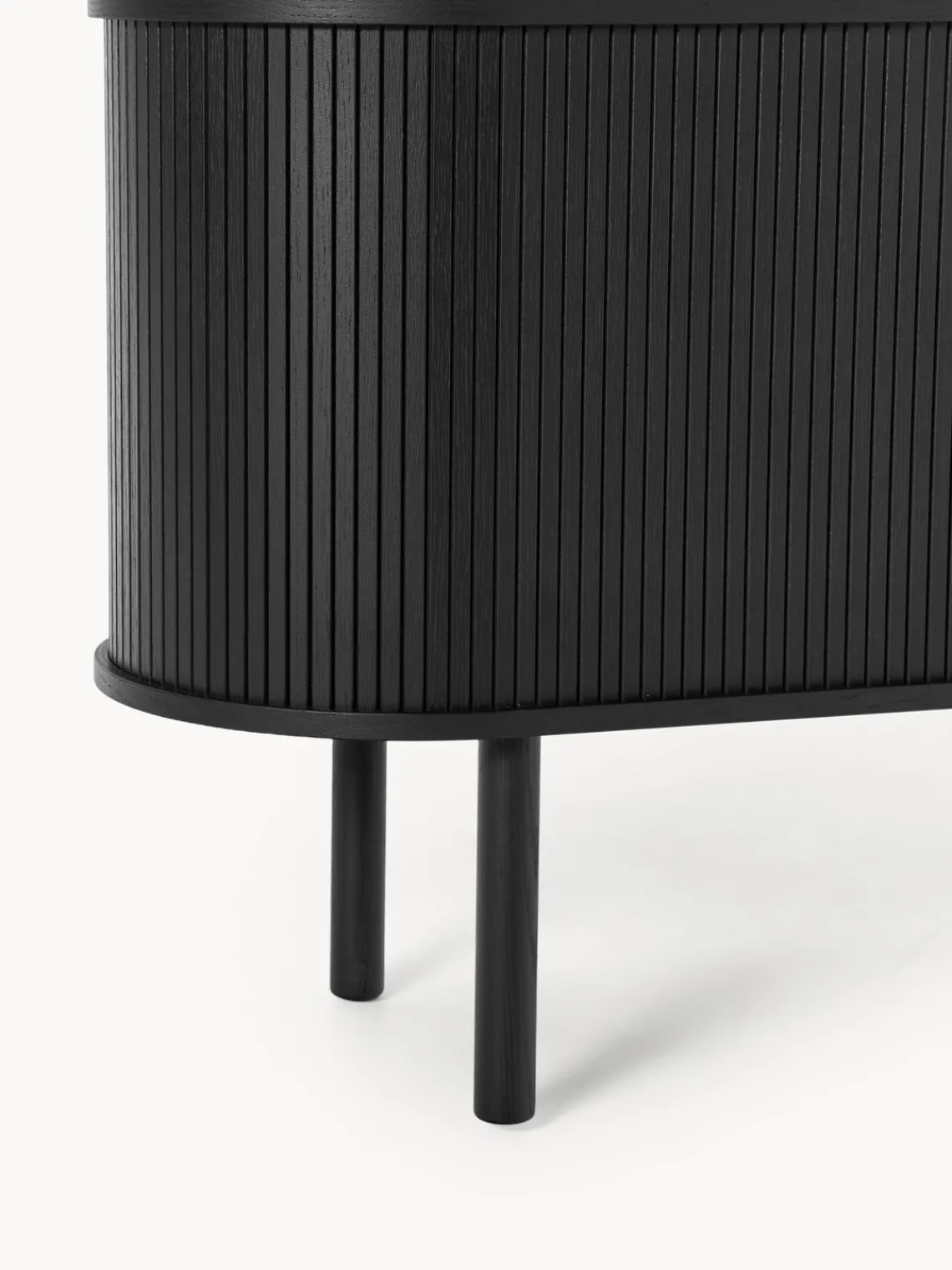 Librerías|Estanterías>Westwing Collection Estantería pequeña con frente acanalado Calary Madera de roble lacada en negro