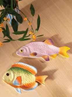 Clearance Fuente de dolomita pintada a mano Fish, 32 x 13 cm Cuencos Y Platos De Servir|Vajillas Completas