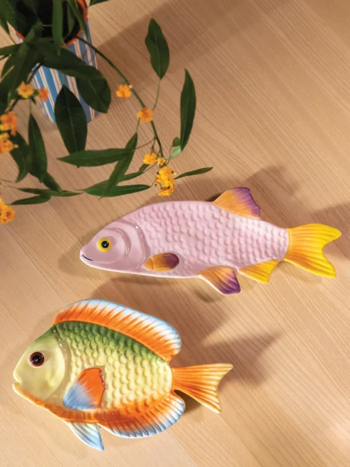 Clearance Fuente de dolomita pintada a mano Fish, 32 x 13 cm Cuencos Y Platos De Servir|Vajillas Completas