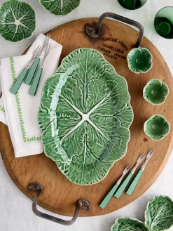 Cuencos Y Platos De Servir|Vajillas Completas>BORDALLO PINHEIRO Fuente de servir ovalada pintada a mano Cabbage Verde oscuro, blanco Off White
