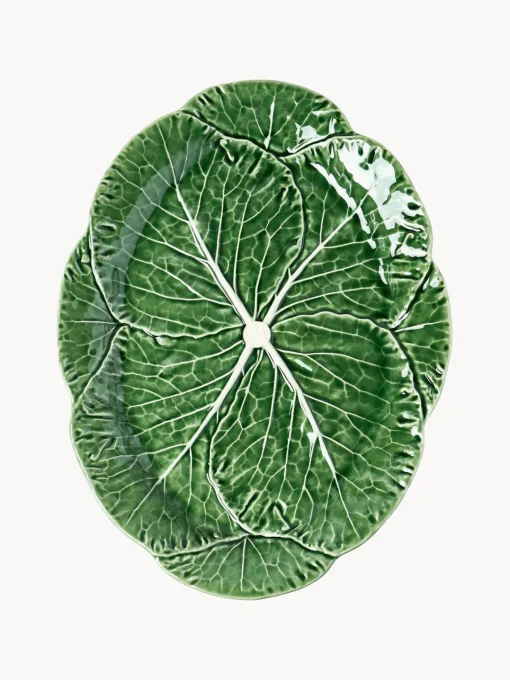 Cuencos Y Platos De Servir|Vajillas Completas>BORDALLO PINHEIRO Fuente de servir ovalada pintada a mano Cabbage Verde oscuro, blanco Off White
