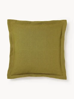 Cojines Decorativos|Mantas>Westwing Collection Funda de almohada de lino con dobladillo Taryn Verde oliva