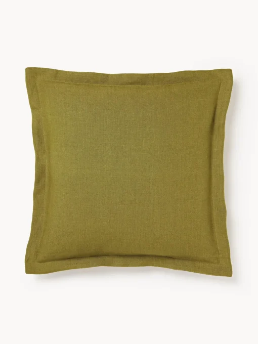 Cojines Decorativos|Mantas>Westwing Collection Funda de almohada de lino con dobladillo Taryn Verde oliva