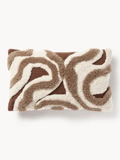 Mantas|Cojines Decorativos>Westwing Collection Funda de cojín artesanal con tejido capitoné Jiri Blanco Off White, marrón