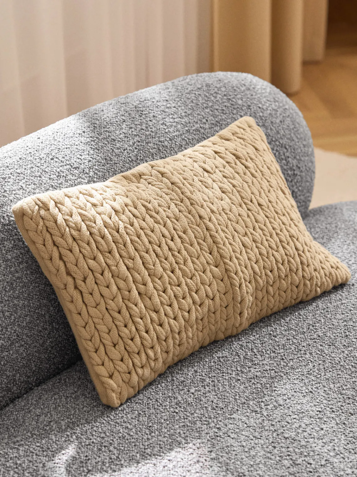 Funda de cojín artesanal de punto grueso Adyna Cojines Decorativos|Mantas