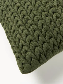 Cojines Decorativos|Mantas></noscript>Westwing Collection Funda de cojín artesanal de punto grueso Adyna Verde oscuro