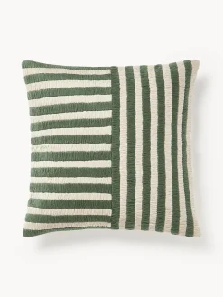 Mantas|Cojines Decorativos>Westwing Collection Funda de cojín artesanal Henry Verde oscuro, Off White